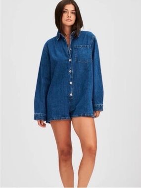 NWOT! Parke Medium Wash Long Sleeve Denim Romper Sz M!